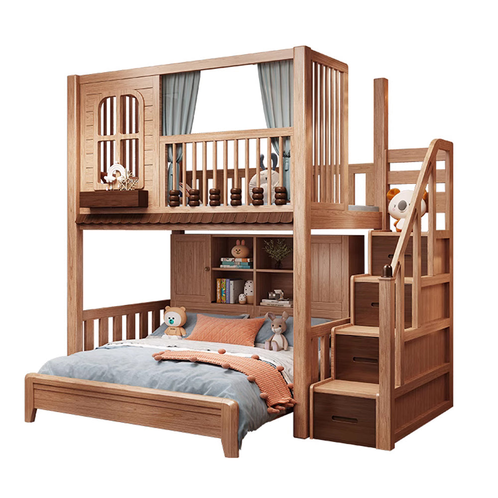 MASON TAYLOR 018 1.35m Solid Wood Kid Bunk Bed W/ Drawers Solid Timber Safety Rails - Wood