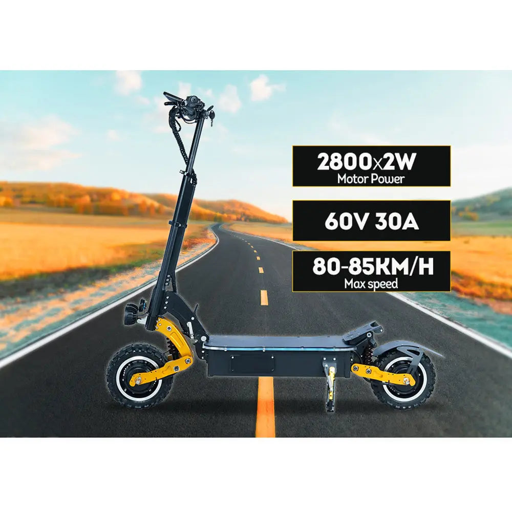 AKEZ 60V 5600W(2800w*2) 30Ah Electric Scooter Foldable Double Motors - Black Yellow