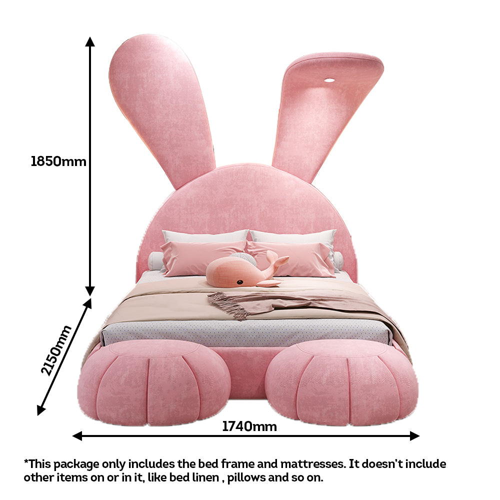 MASON TAYLOR 1.5*2m Rabbit Shape Solid Wood Frame Kid Bed With Mattress - Pink