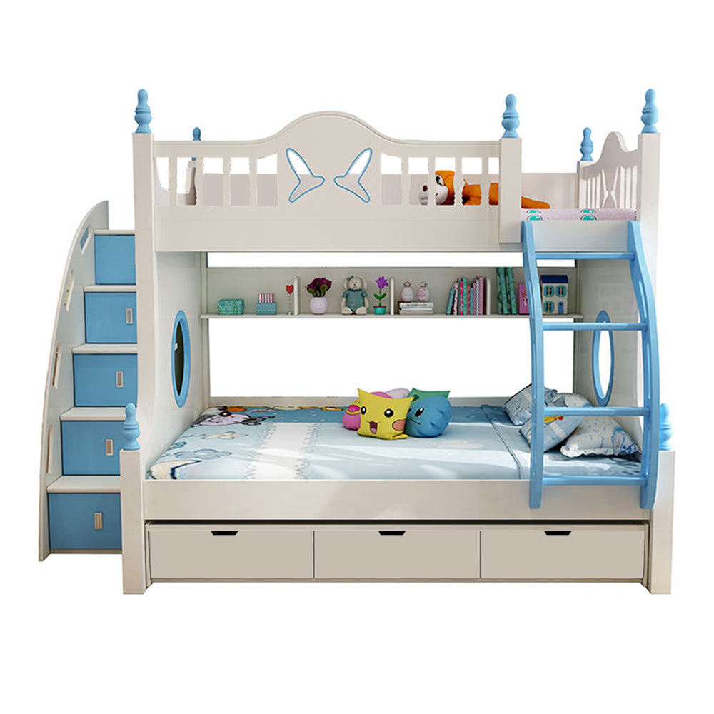 MASON TAYLOR 910 1.2M Bunk Bed w/ Two Free Mattresses Ladder Cabinet Trundle Bed - Blue&White