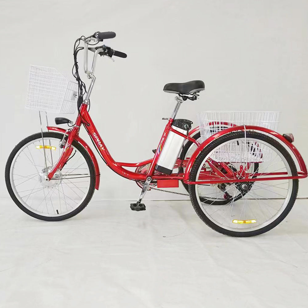 AKEZ PET-009 350W 36V 8.7Ah 3 Wheels Electric Bike Steel Frame Front and Rear Baskets - Red