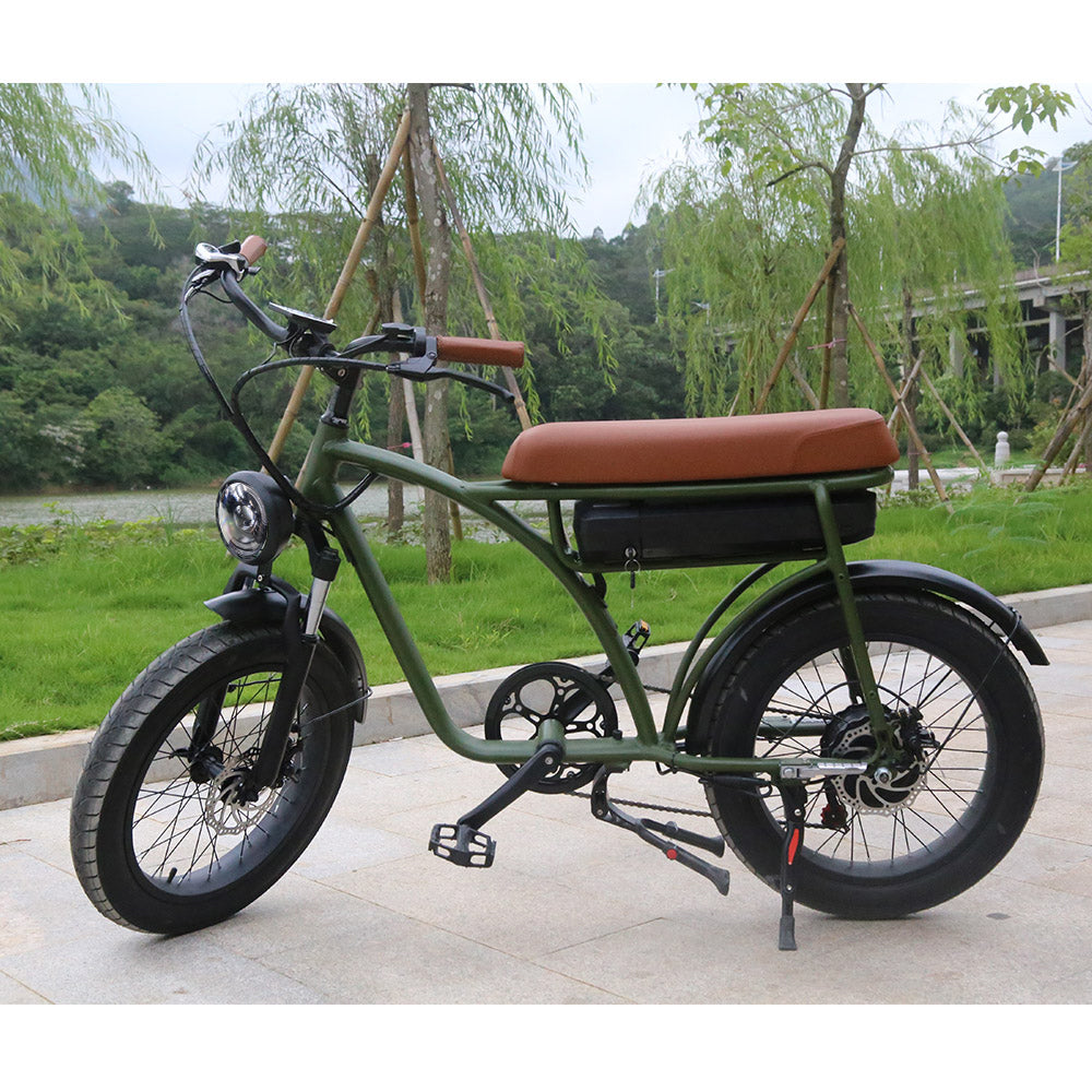 AKEZ ESBIKE-01 500W 48V 12.5AH Retro Design Electric Bike Fat Tire LED Display Device - Army Green