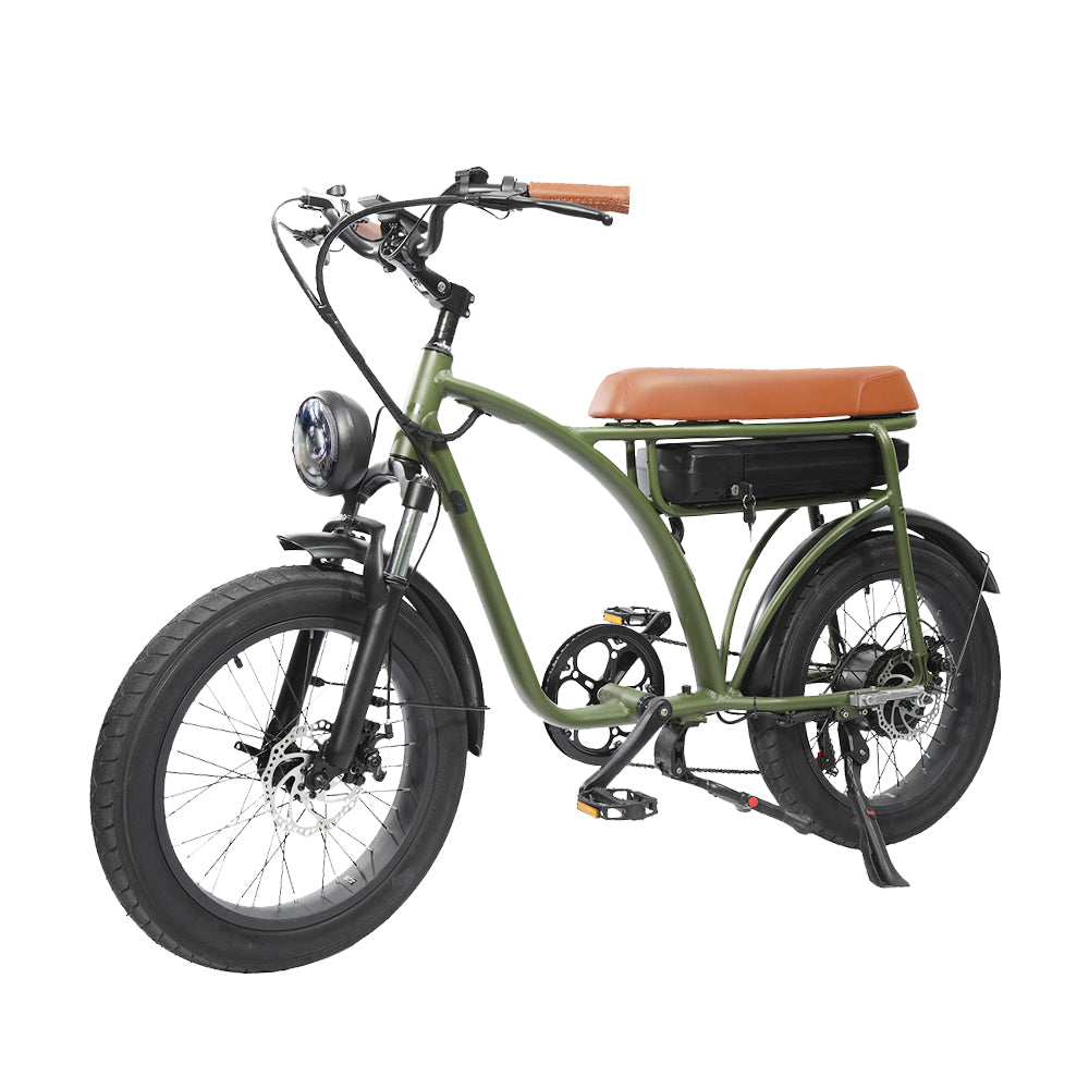 AKEZ ESBIKE-01 500W 48V 12.5AH Retro Design Electric Bike Fat Tire LED Display Device - Army Green