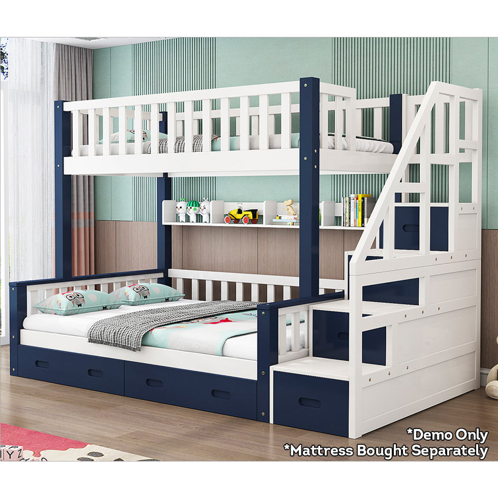 MASON TAYLOR Bunk Bed Frame Drawers Bunk Beds - White&Blue
