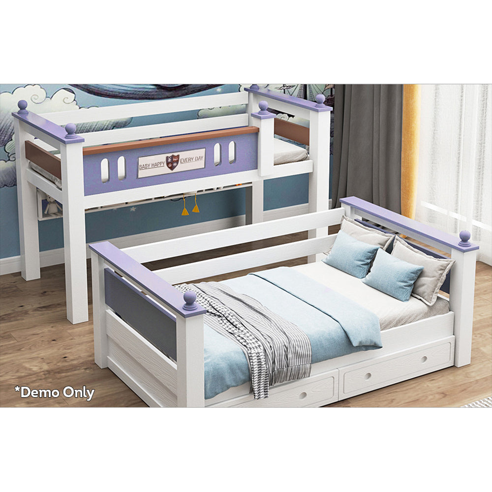 MASON TAYLOR Bunk Bed Solid Rubber Timber Safety Rails Big Storage With a Ladder cabinet - White&Blue
