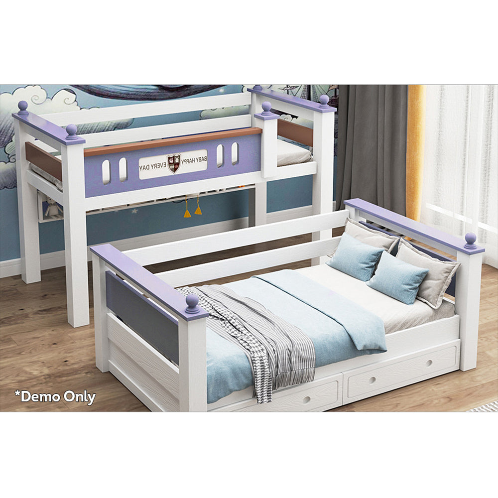 MASON TAYLOR Bunk Bed Solid Rubber Timber Safety Rails Big Storage - White&Blue