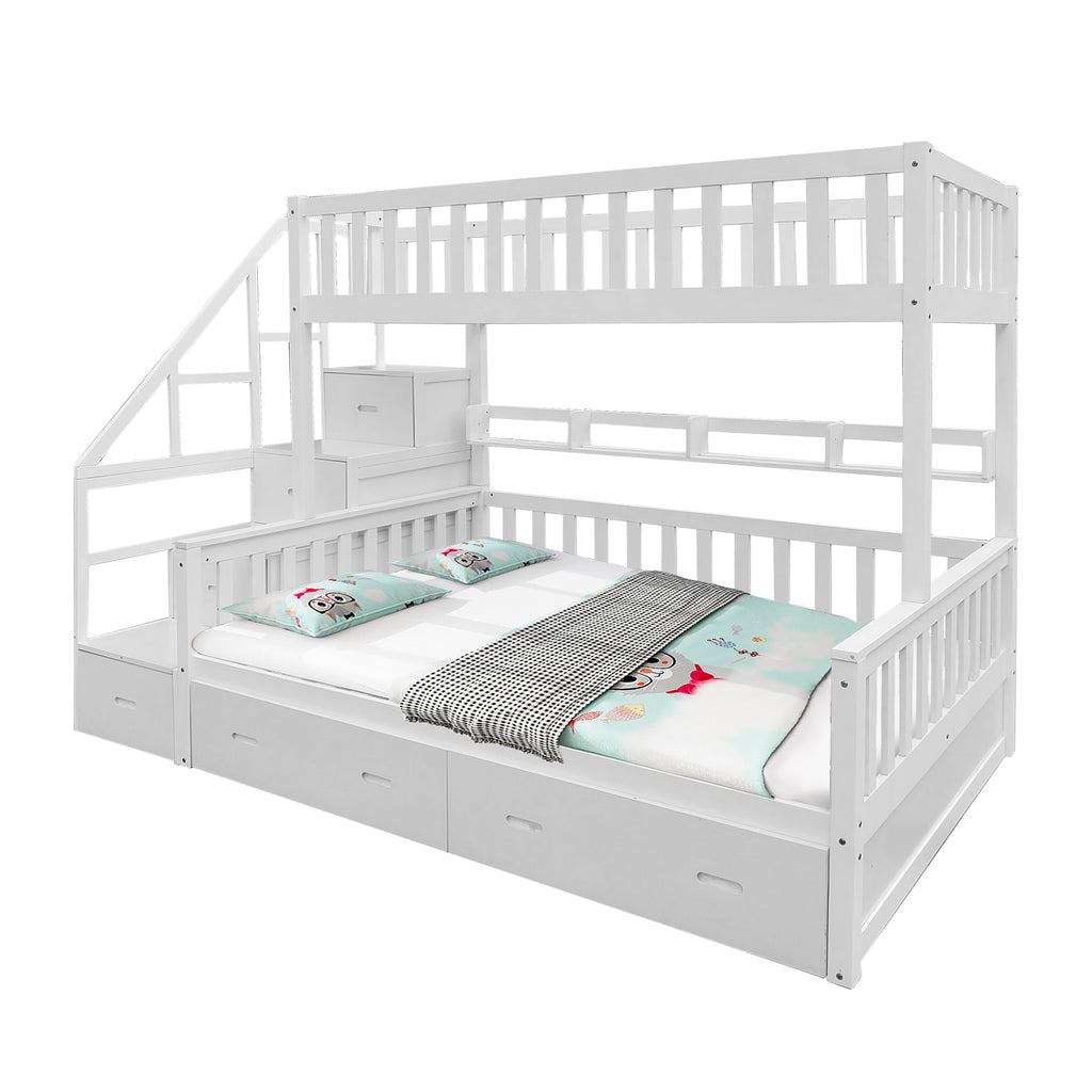 Mason Taylor Bunk Bed Frame Solid Pine Timber Safety Rails Big Storage - White