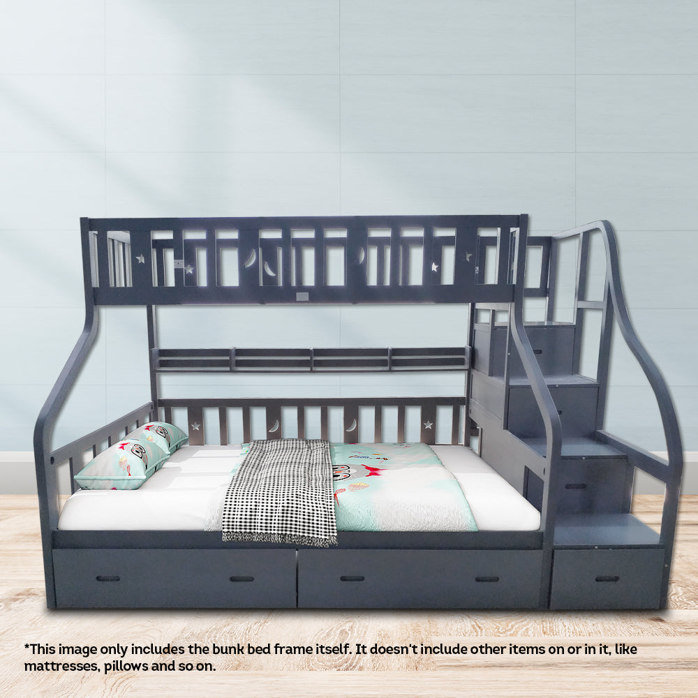 MASON TAYLOR Bunk Bed Solid Pine Timber Safety Rails Big Storage - Grey