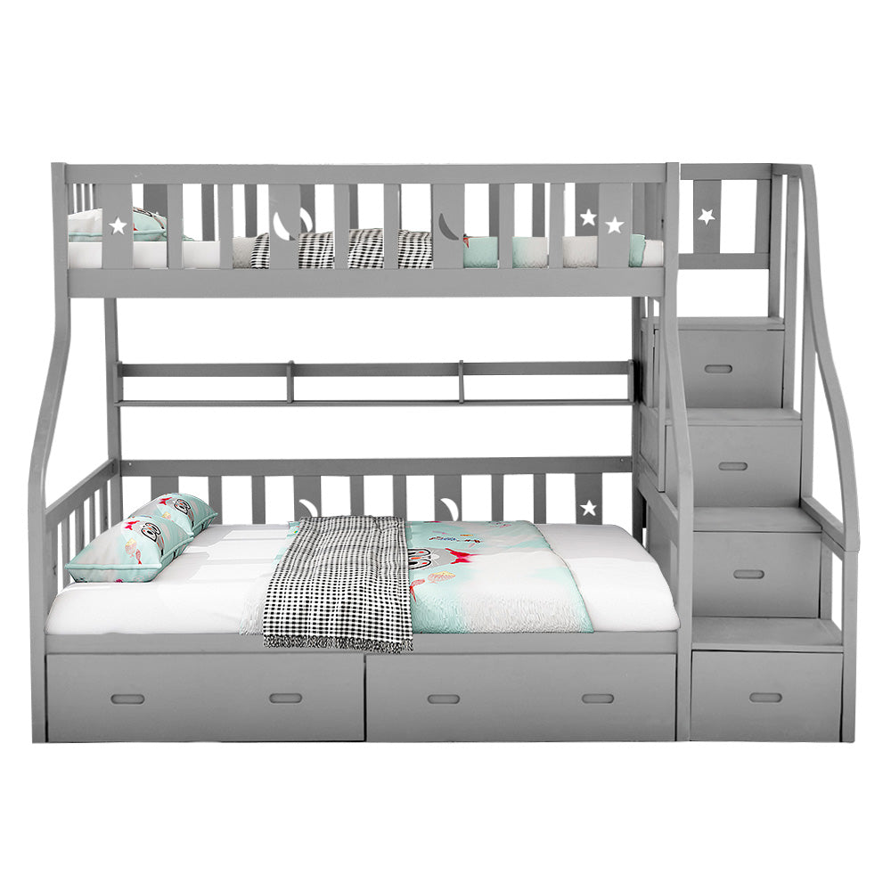 MASON TAYLOR Queen Bunk Bed Solid Pine Timber Safety Rails Big Storage - Grey