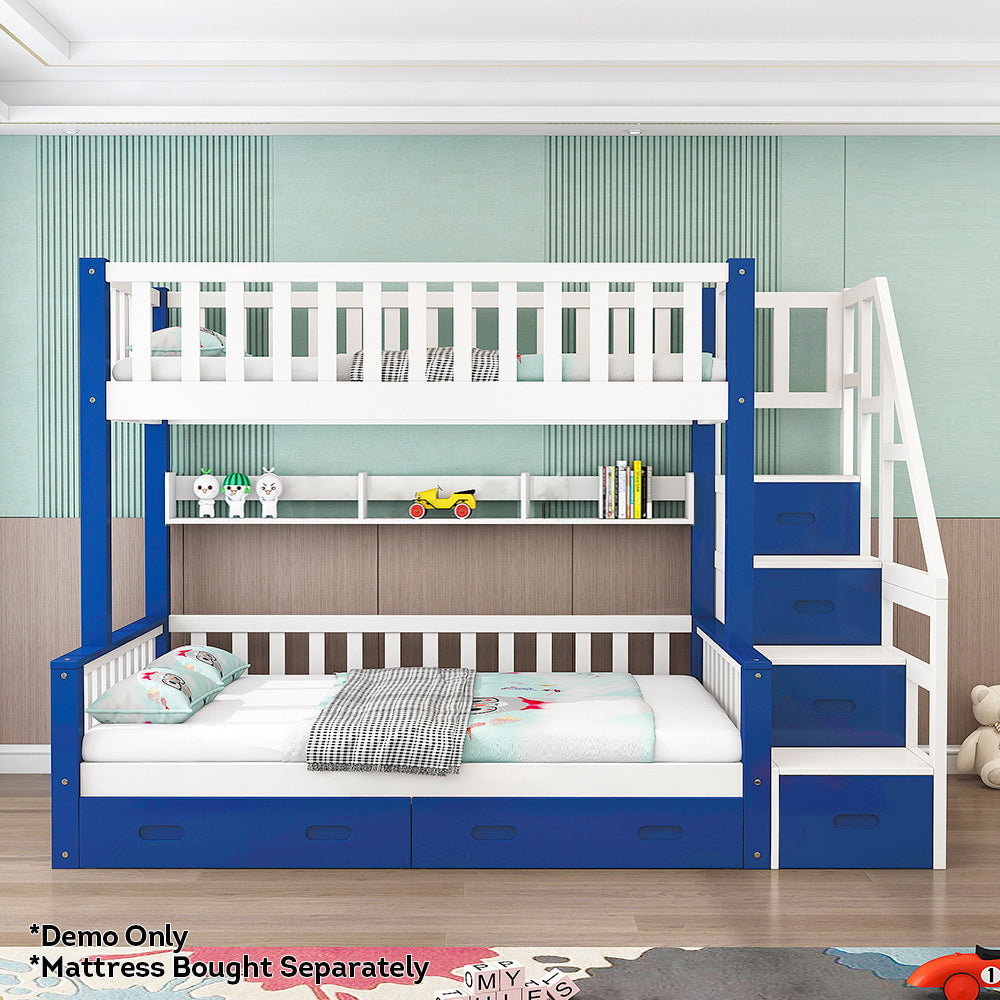 MASON TAYLOR Bunk Bed Frame Drawers Bunk Beds - White&Blue