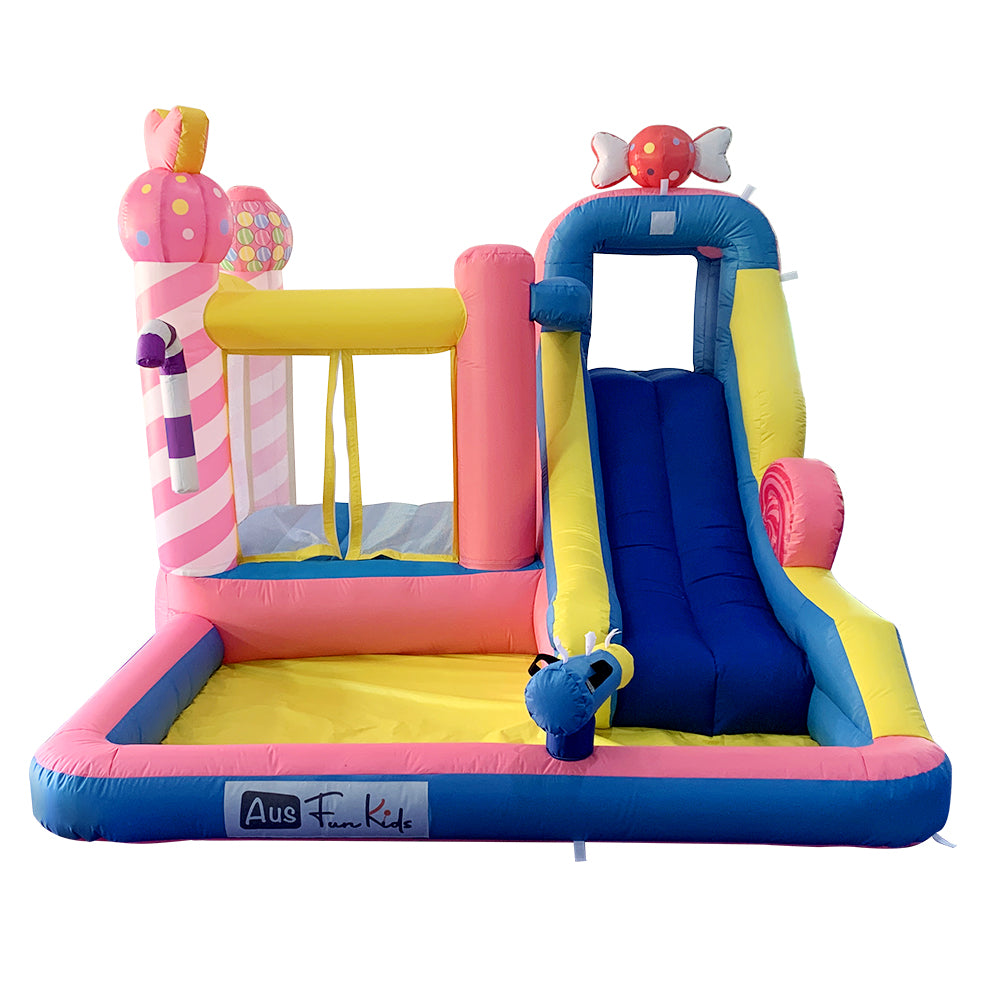 Candy Inflatable Water Park Castle Kids Home Amusement Playground w/ Slide climb Splash Pool