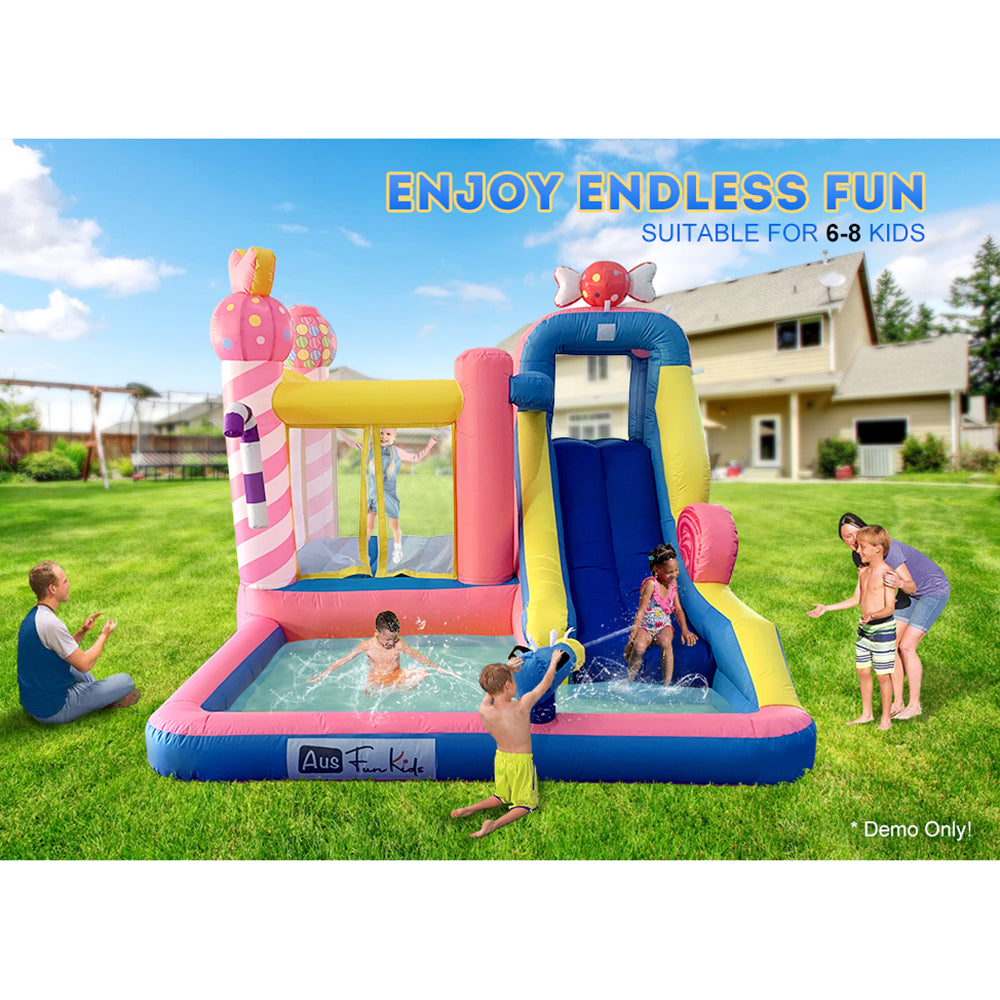 Candy Inflatable Water Park Castle Kids Home Amusement Playground w/ Slide climb Splash Pool