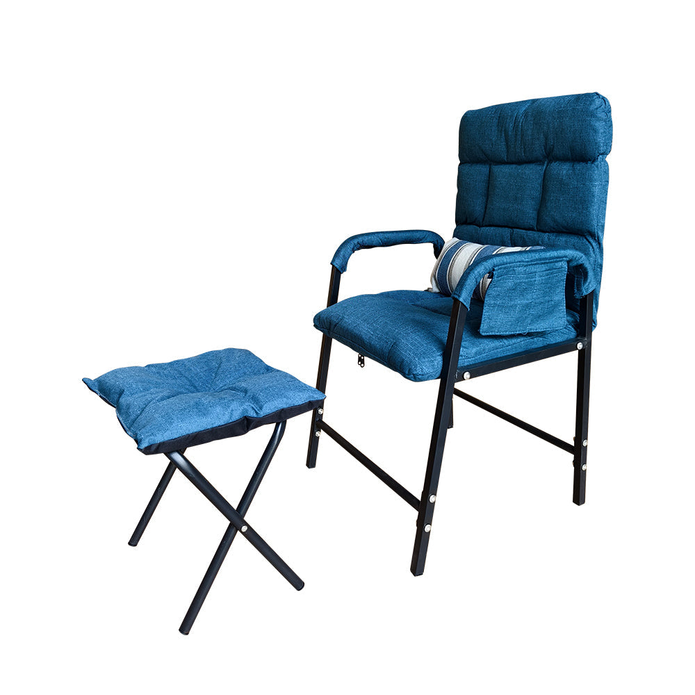 MASON TAYLOR Adjustable Back Chair and Footstool Set w/ Throw Pillow - Blue