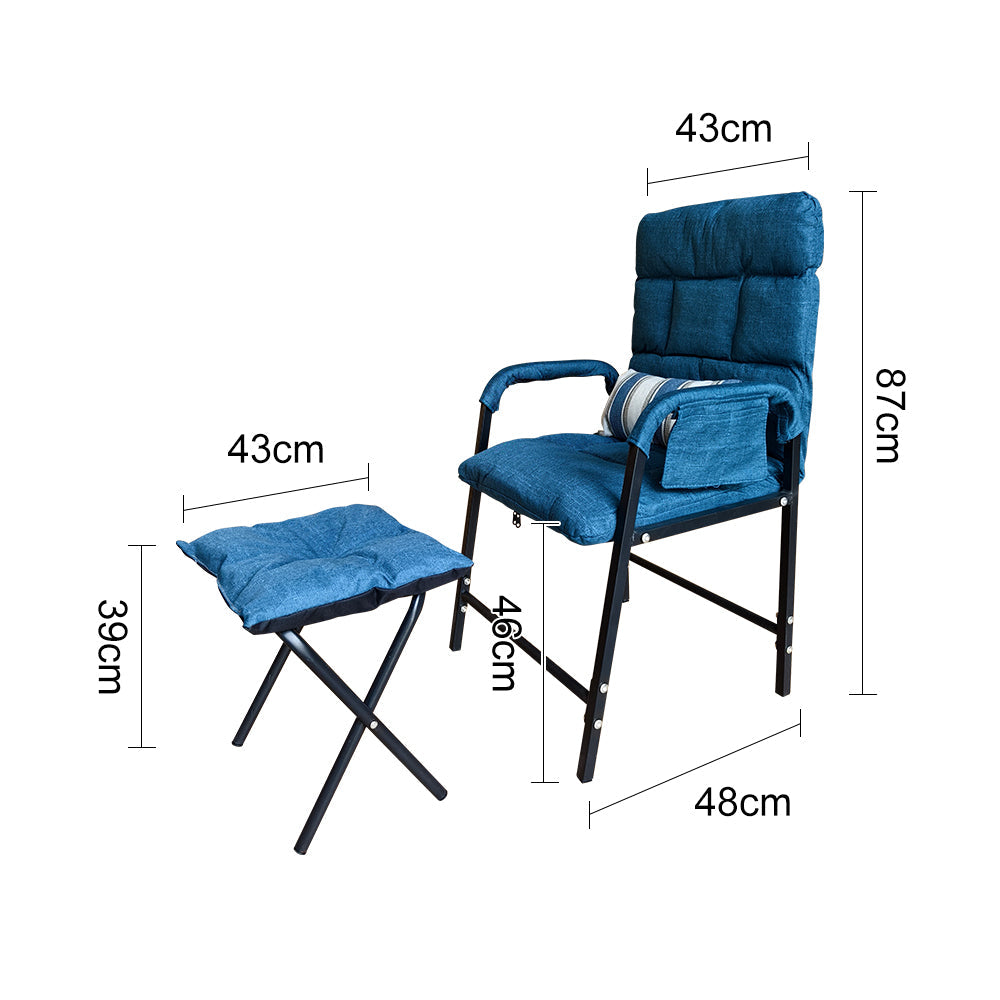 MASON TAYLOR Adjustable Back Chair and Footstool Set w/ Throw Pillow - Blue