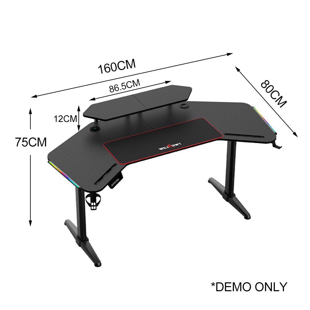 MASON TAYLOR 1.6x0.8M Esports Electric Lifting Desk with Ambient Light - Black