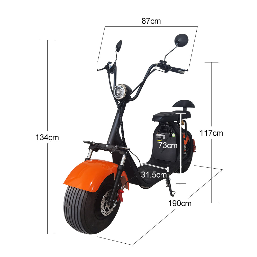 AKEZ C07 Halley 2000W 60V 20AH Electric Scooter Big Wheel Motorcycle Scooter Adult Riding - Orange