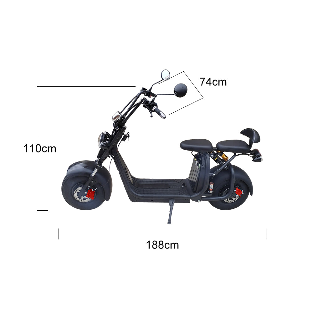 AKEZ C07AP Halley 2000W 60V 20AH Electric Scooter Big Wheel Motorcycle Scooter Adult Riding - Black