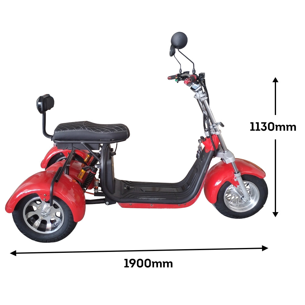 AKEZ HALLEY 2500W SMD-303 3 Wheels Electric Scooter Big Wheel Motorcycle Scooter Adult Riding Red