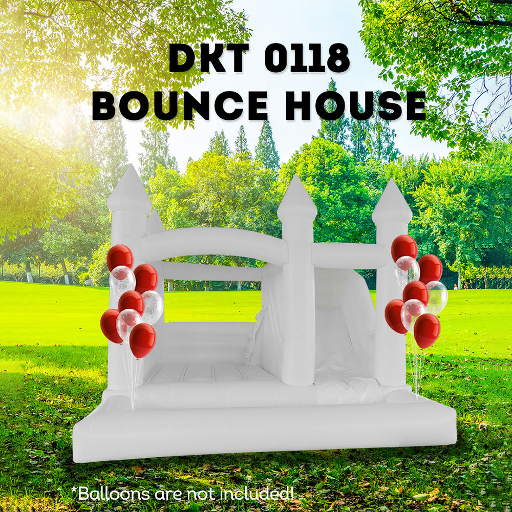 AUSFUNKIDS 0118 Bounce House 5X4X3.4m PVC Bouncy Castle with Blower For Fun White Wedding Bounce House