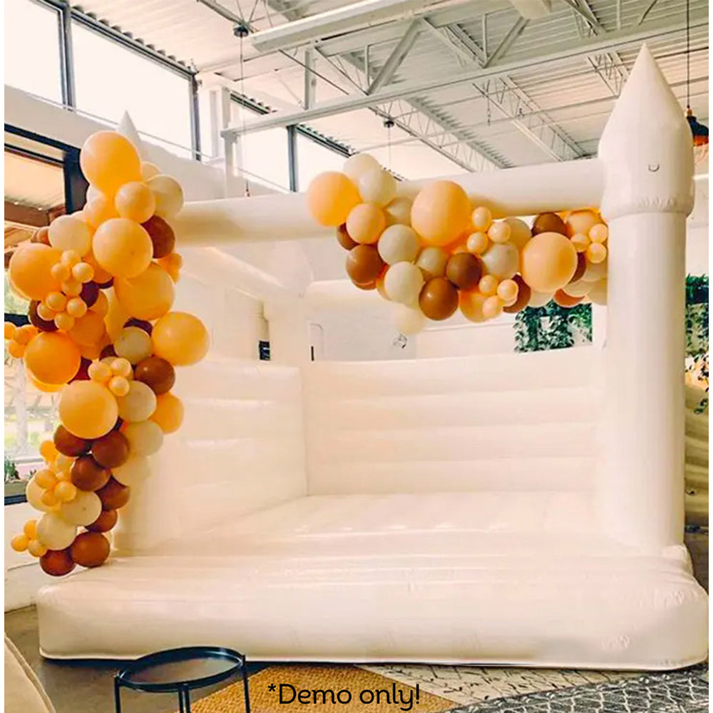 AUSFUNKIDS 0118 Bounce House 5X4X3.4m PVC Bouncy Castle with Blower For Fun White Wedding Bounce House