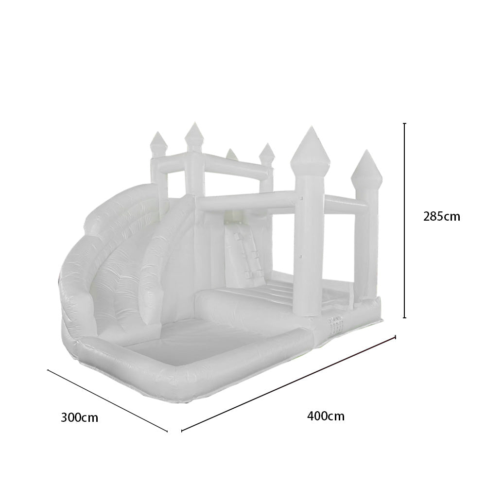 AUSFUNKIDS WB010 Bounce House 4X3X2.85m PVC Bouncy Castle with Blower For Fun White Wedding Bounce House