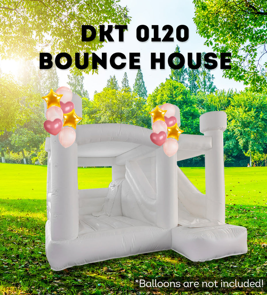 AUSFUNKIDS 0120 Bounce House 4.5X4X3.2m PVC Bouncy Castle with Blower For Fun White Wedding Bounce House