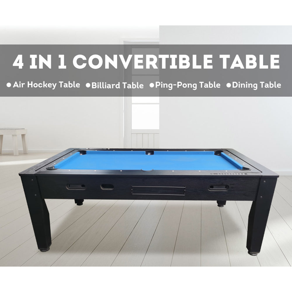 MACE 7FT MDF 4 IN 1 Convertible Multi-function Table Free Accessaries Air Hockey/Billiards /Dining table /Table Tennis Table - Black&Blue