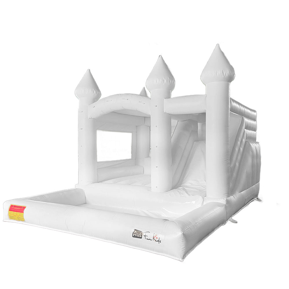 AUSFUNKIDS 5x4x2.8m PVC Fabric Bounce House Bouncy Castle with Blower For Fun - White