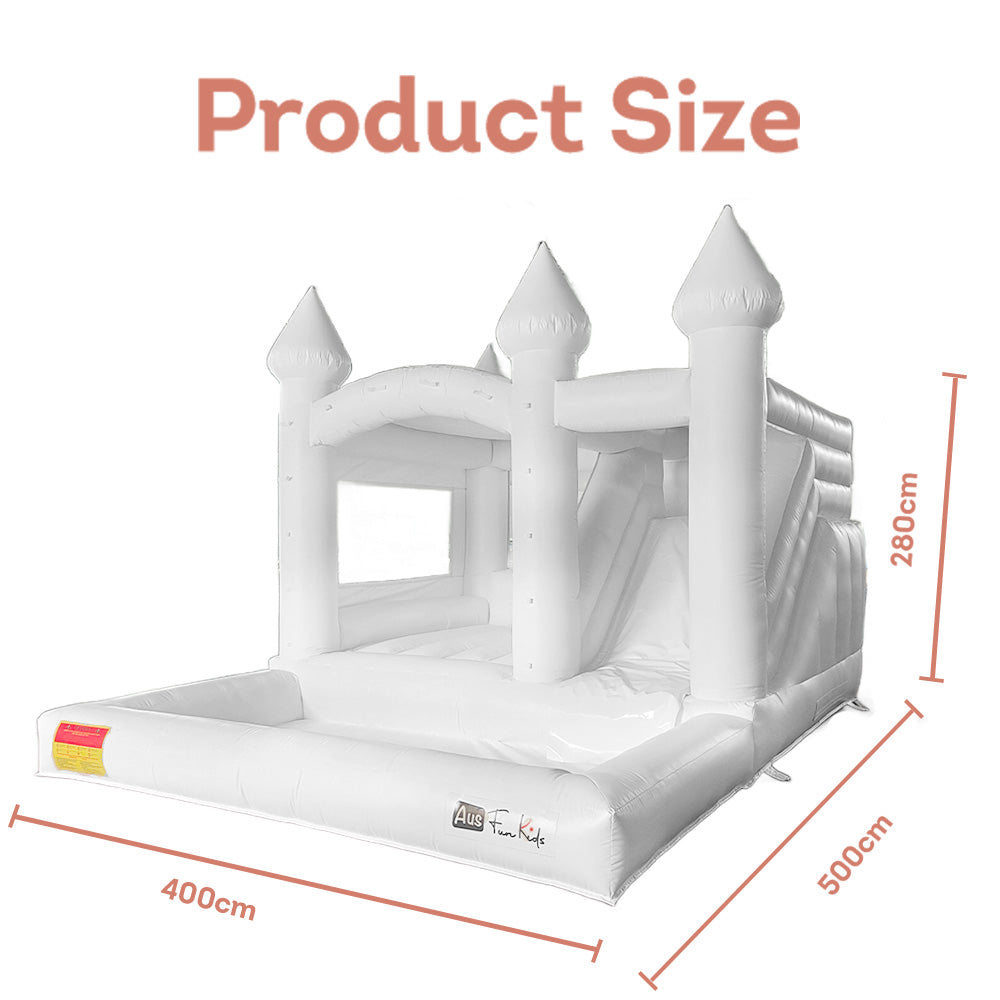 AUSFUNKIDS 5x4x2.8m PVC Fabric Bounce House Bouncy Castle with Blower For Fun - White