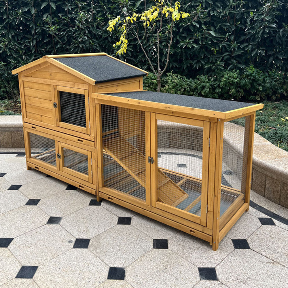 MASON TAYLOR Large Solid Wood Rabbit Cage Outdoor Pet House - Yellow