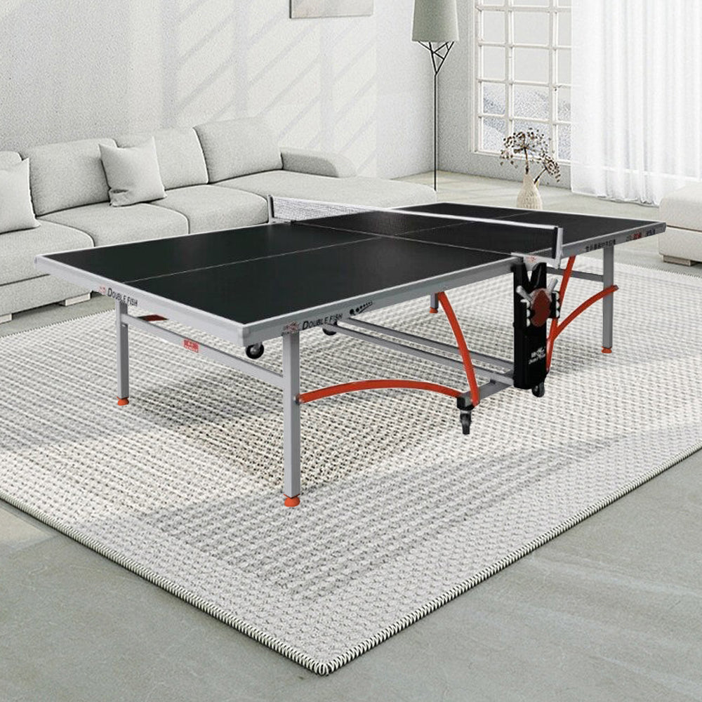 DOUBLE FISH 353 Indoor Foldable Table Tennis/Ping Pong Table High-quality Steel Leg - Black