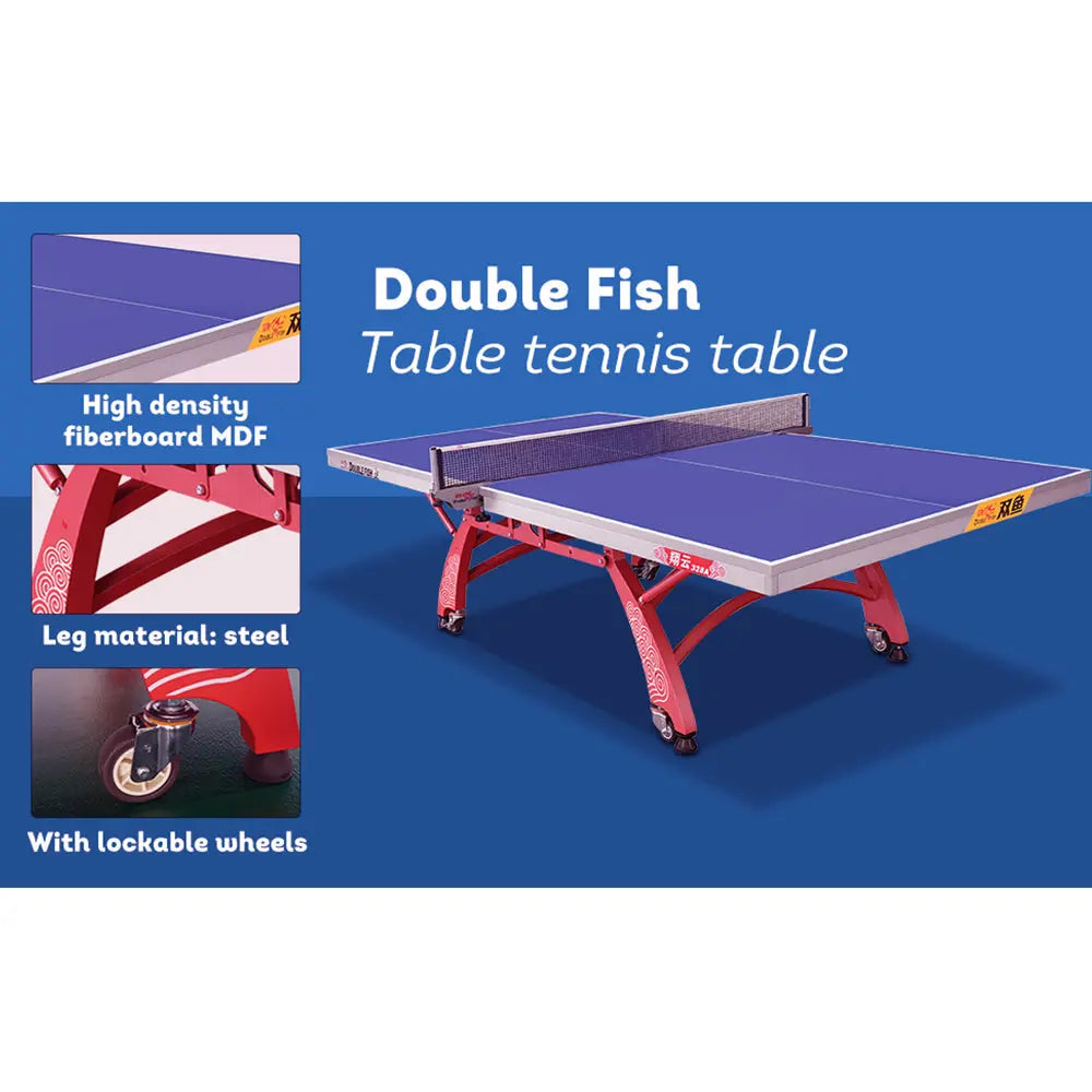 [10% OFF PRE-SALE] DOUBLE FISH Indoor 25mm 328A ITTF-Approval Table Tennis/Ping Pong Table Foldable Design High-quality Steel Leg - Blue&red (Dispatch in 8 weeks) megalivingmatters