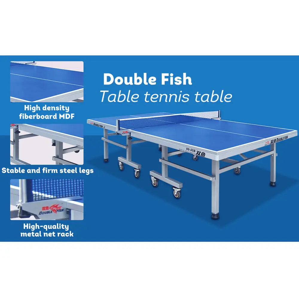 [10% OFF PRE-SALE] DOUBLE FISH Indoor 25mm Rollaway 99-45B ITTF-Approval Table Tennis/Ping Pong Table Foldable Design High-quality Steel Leg - Blue&gray (Dispatch in 8 weeks) megalivingmatters
