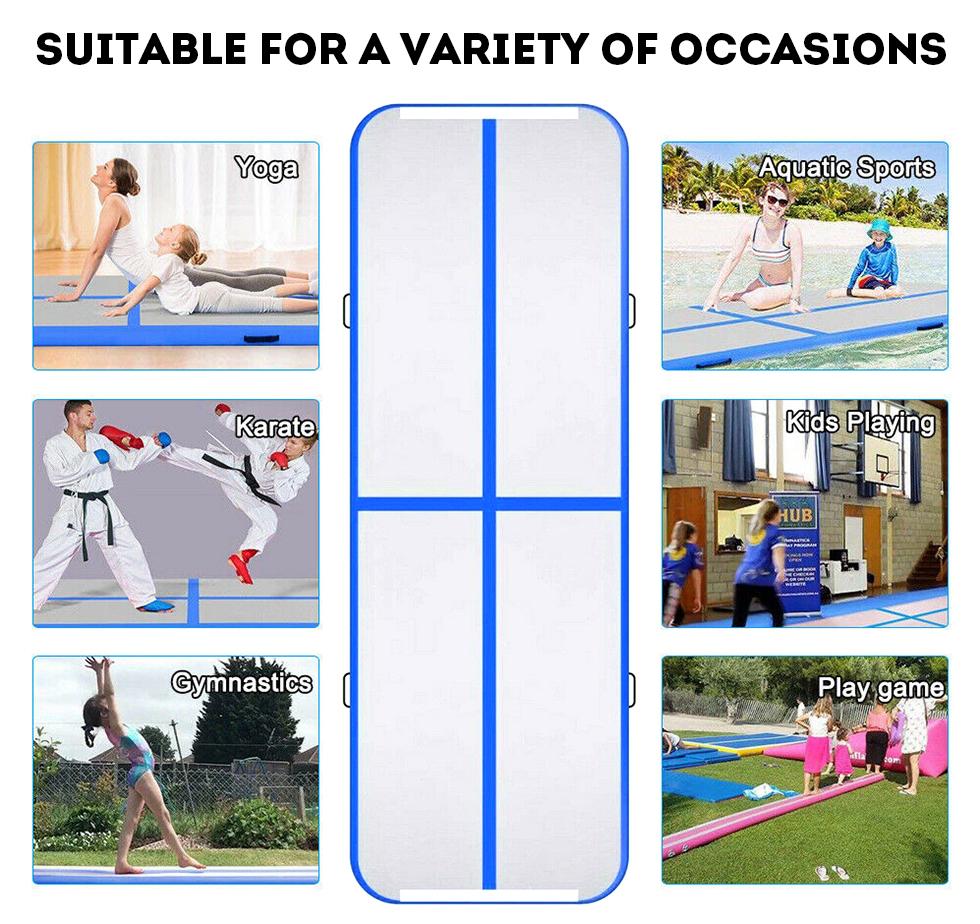 4M Inflatable Gymnastics Mat Air Track Tumbling Yoga Training W/ Electric Pump JMQ FITNESS
