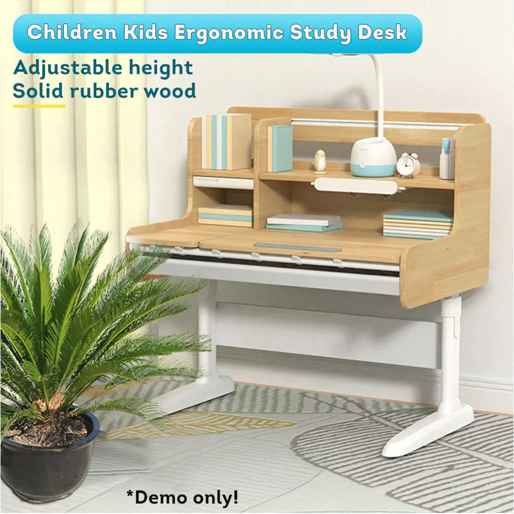 [5% OFF PRE-SALE] TOTGUARD DS100X 100cm Solid Rubber Wood Children Kids Ergonomic Study Desk Height Adjustable  - Wood&White (Dispatch in 8 weeks) TOTGUARD