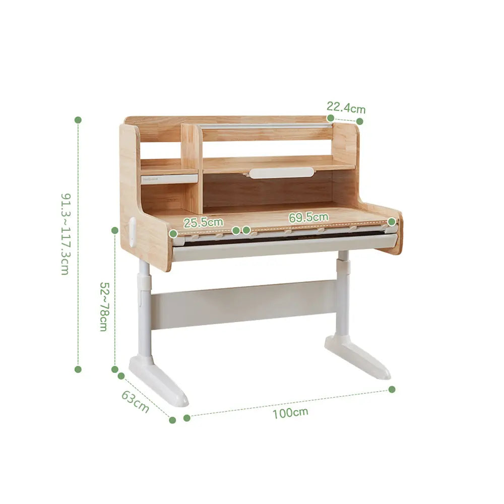 [5% OFF PRE-SALE] TOTGUARD DS100X 100cm Solid Rubber Wood Children Kids Ergonomic Study Desk Height Adjustable  - Wood&White (Dispatch in 8 weeks) TOTGUARD