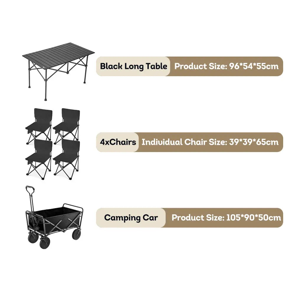 [5% OFF PRE-SALE] T&R SPORTS 260cm Steel Pole Camping Tent Set W/ Table, Four Chairs And Camping Car  Outdoor Waterproof Sun Shelt - Cream Coffee (Dispatch in 8 weeks) T&R Sports