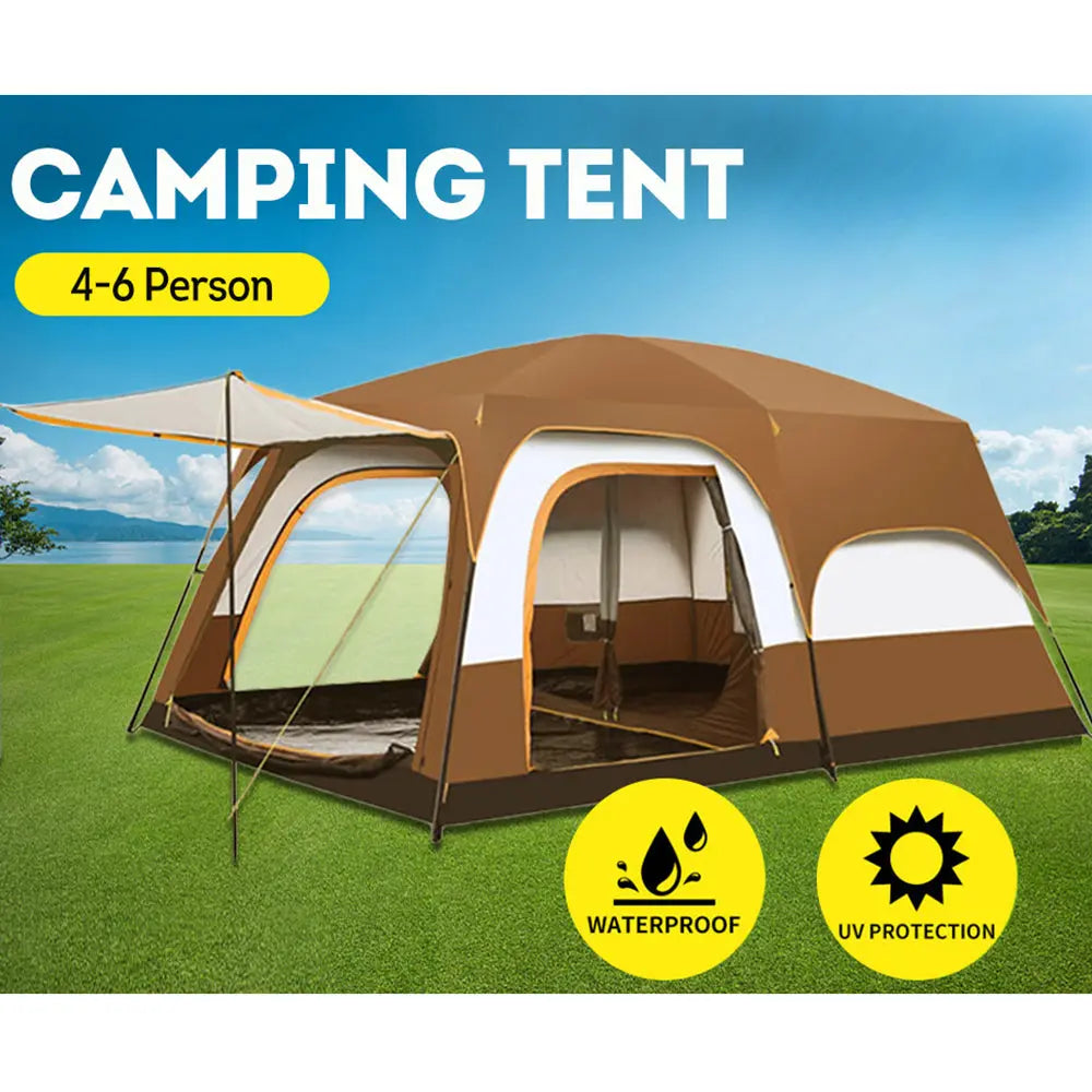 [5% OFF PRE-SALE] T&R SPORTS Large Family Camping Tent W/ Awning Outdoor Waterproof - Coffee(Dispatch in 8 weeks) T&R Sports