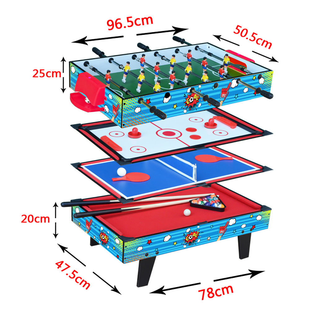 MACE 3FT 4-In-1 MDF Multifunctional Low Table For Kids Billiard/Air Hockey/Table Tennis/Football - Black&Blue