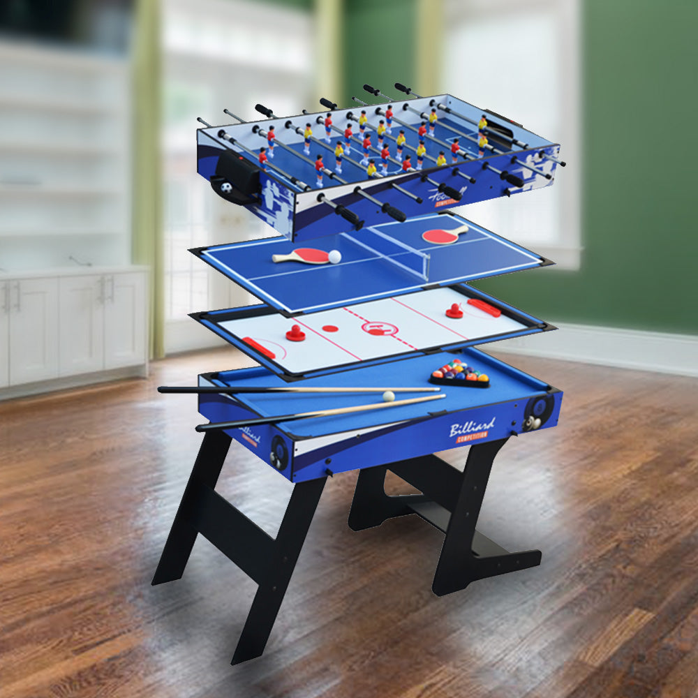 MACE 4FT 4-In-1 MDF Foldable Multifunctional Table For Kids Billiard/Air Hockey/Table Tennis/Football - Black&Blue