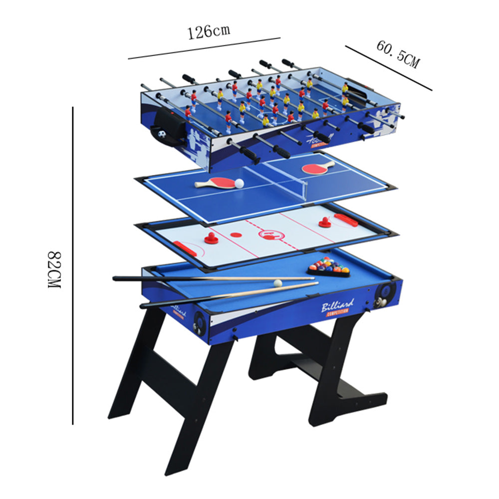 MACE 4FT 4-In-1 MDF Foldable Multifunctional Table For Kids Billiard/Air Hockey/Table Tennis/Football - Black&Blue