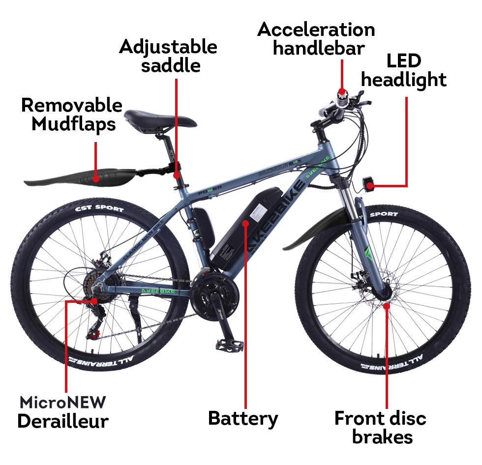 AKEZ 36V Mountain Motorized Bicycle Electric Bike eBike Alloy Frame 26 inch AKEZ