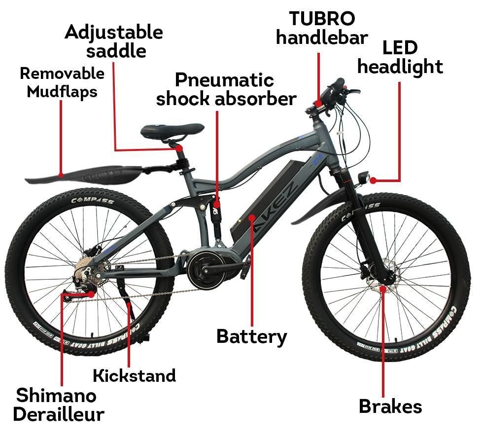 AKEZ 48V Electric Bike 27.5 inch eBike Mountain Motorized Bicycle Intermediate Motor AKEZ