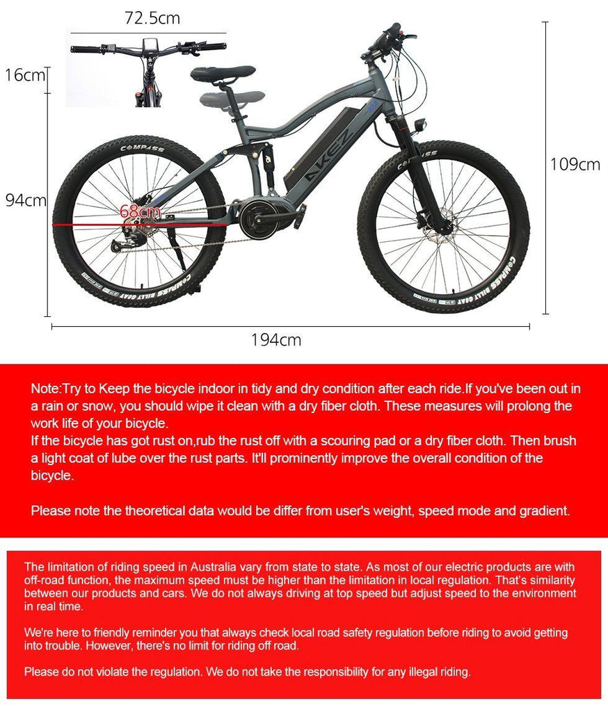 AKEZ 48V Electric Bike 27.5 inch eBike Mountain Motorized Bicycle Intermediate Motor AKEZ