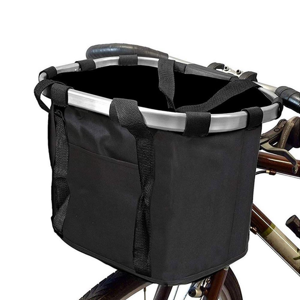 Foldable Bike Handlebar Detachable Bag Front Basket Aluminium Alloy Frame Pet Storage-Black