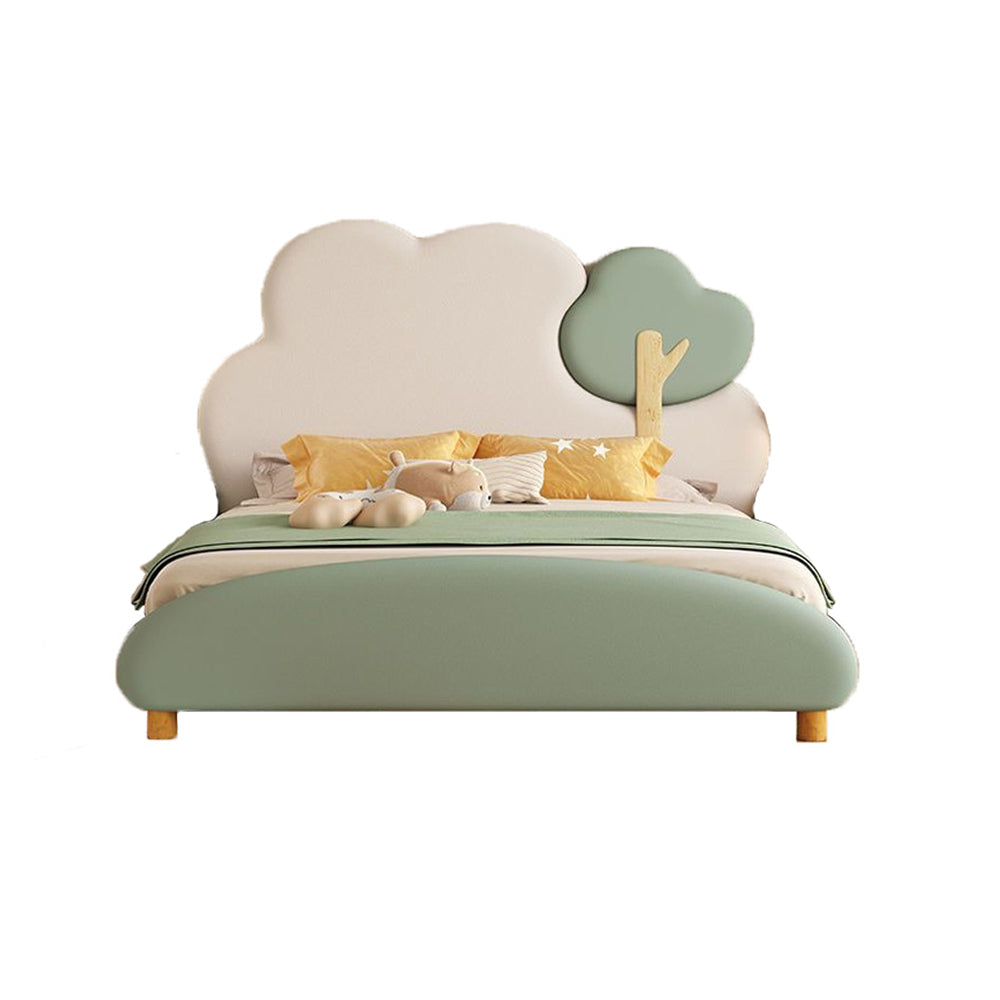 MASON TAYLOR 135/150CM Solid Wood Frame Silicone Leather Kids Bed -Green&White