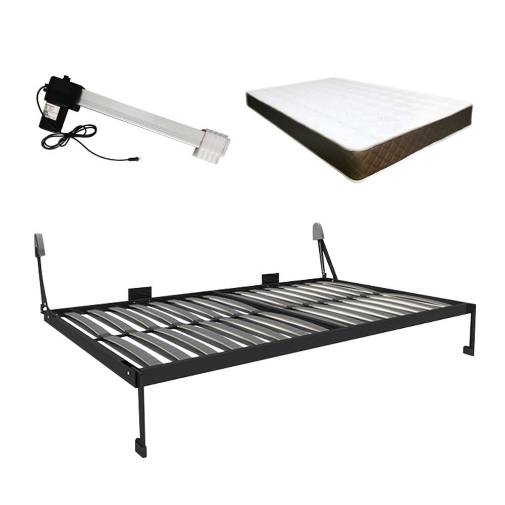 MASON TAYLOR 135CM Horizontal Wall Bed w/ Mattress Carbon Steel Hydraulic Rod - Black