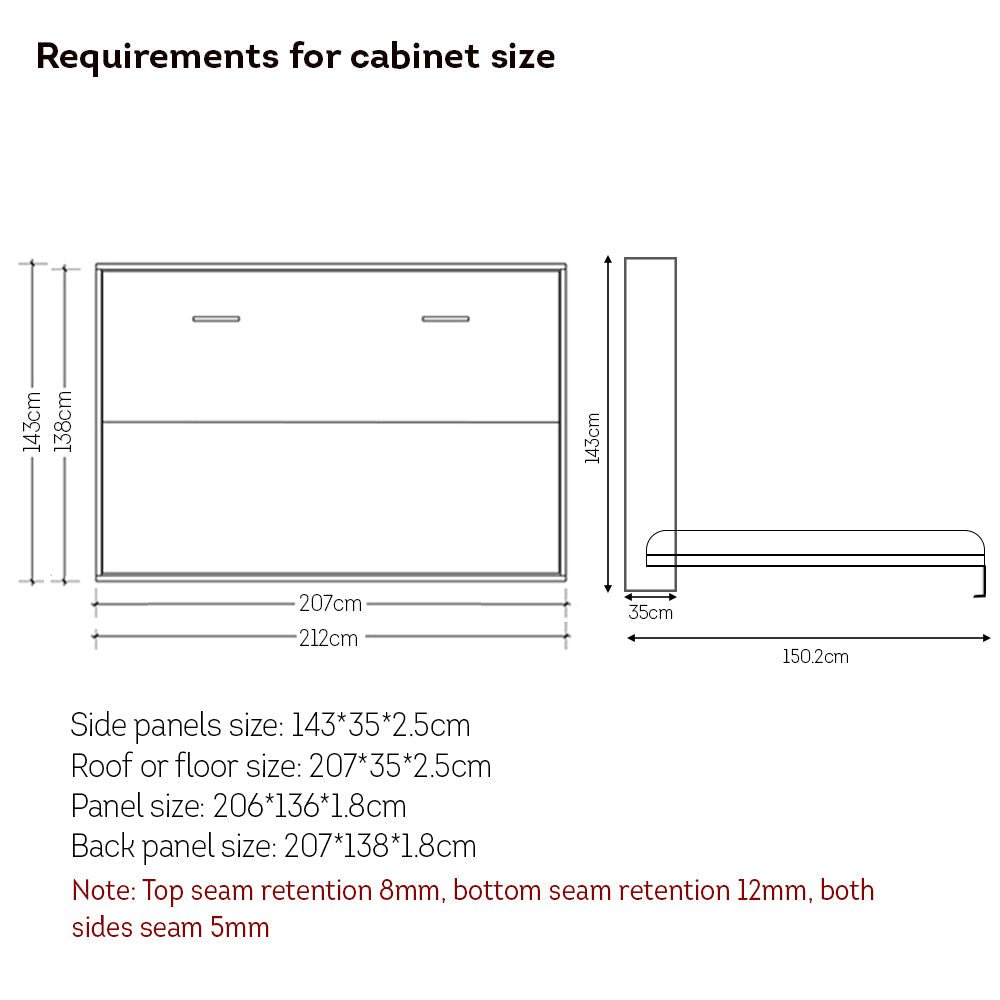 MASON TAYLOR 135cm Horizontal Wall Bed W/ Mattress - Gray