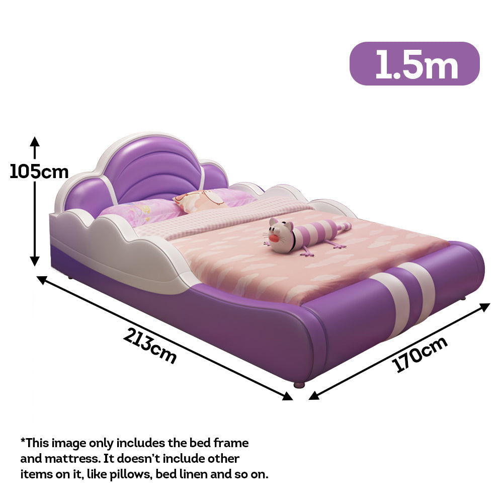 MASON TAYLOR 1.5*1.9m Solid Wood Frame Kid Bed With Mattress - Purple