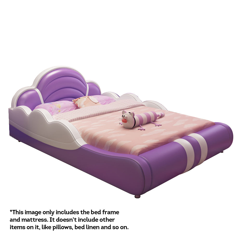 MASON TAYLOR 1.5*1.9m Solid Wood Frame Kid Bed With Mattress - Purple